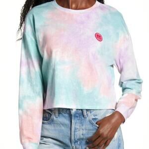 All In Favor Women T-Shirt Medium Purple Peach NEW Tie Dye BE NICE TOP Crop Crew